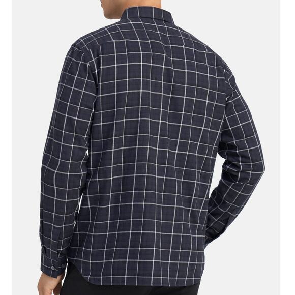 NWT Theory Men's Navy Irving Multi Standard-Fit Shirt in Ombré Grid Cotton -  L - Picture 6 of 9
